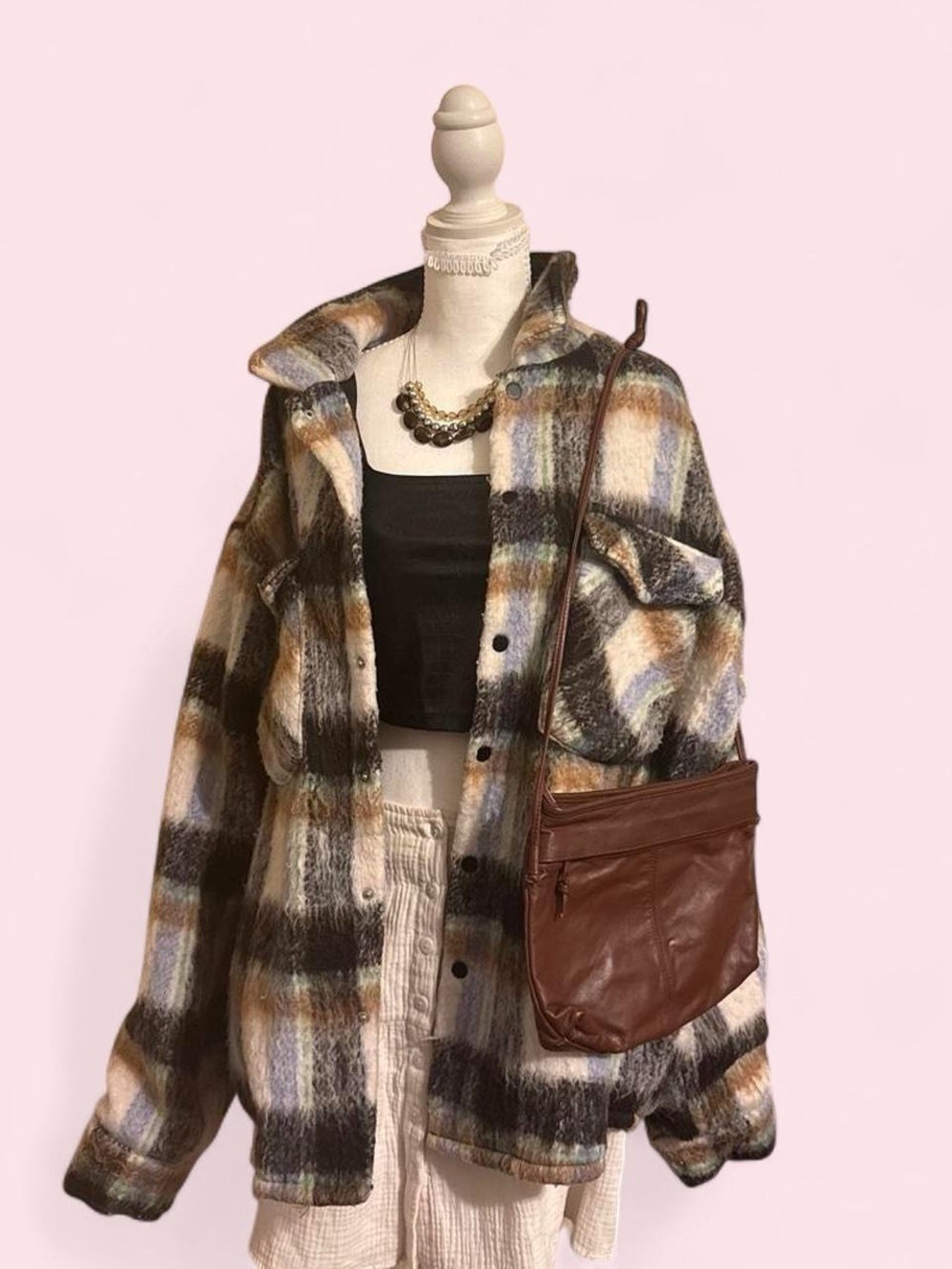Plaid Fuzzy Button Up Coat